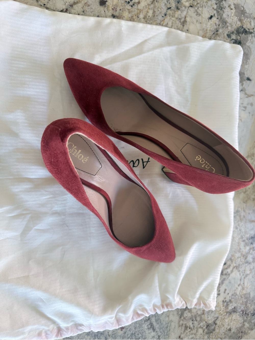 Chloe Burgundy Suede Pointed-Toe Flats